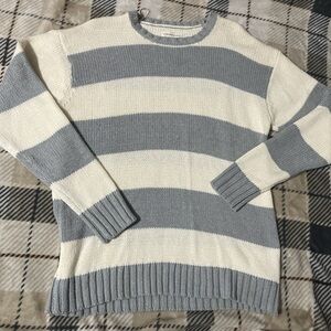 Aeropostale Women's Crewneck Sweater in Gray and Cream Stripes